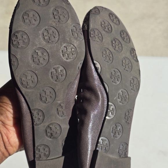 Tory Burch Chelsea Gray Leather Snakeskin Cap-Toe Ballet Flats 7M Women Shoes - Picture 9 of 12